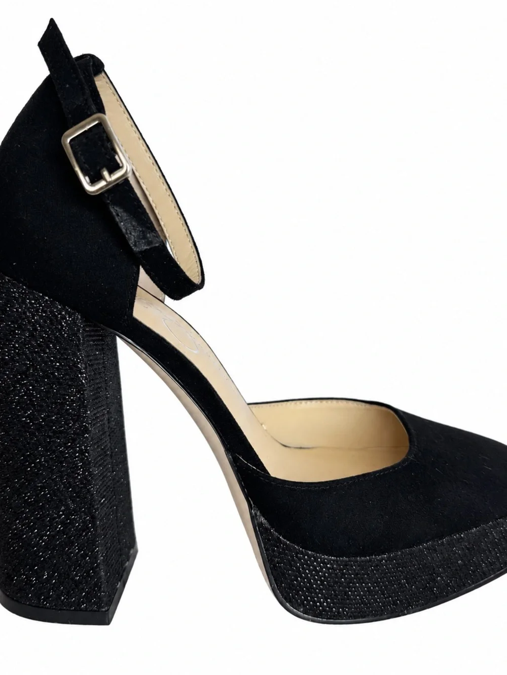 Jessica Simpson Katina Black Platform Block Heels Ankle Strap Size 6.5M